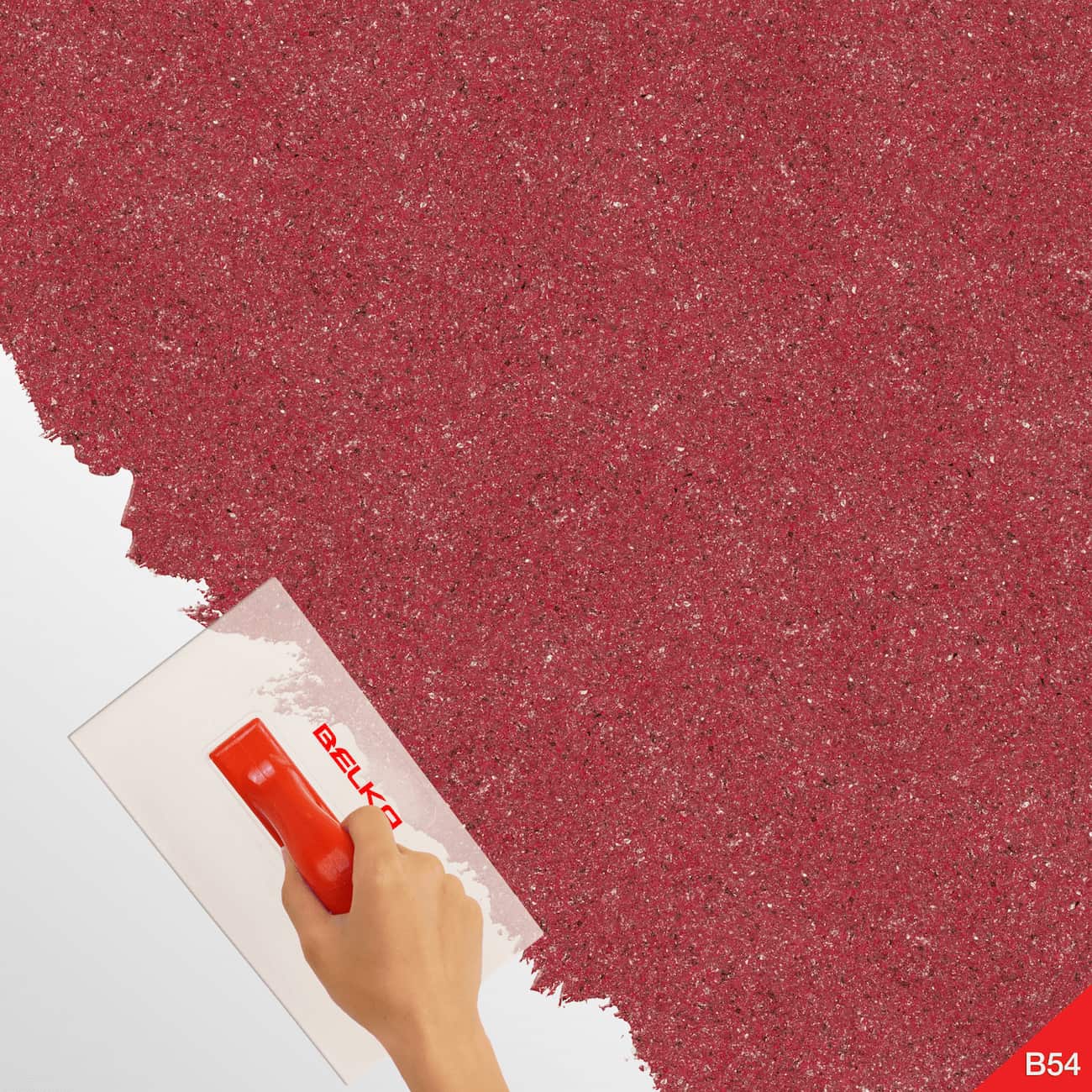 Aplicarea tapetului Belka roșu vișiniu cu spatulă, în stil DIY.
