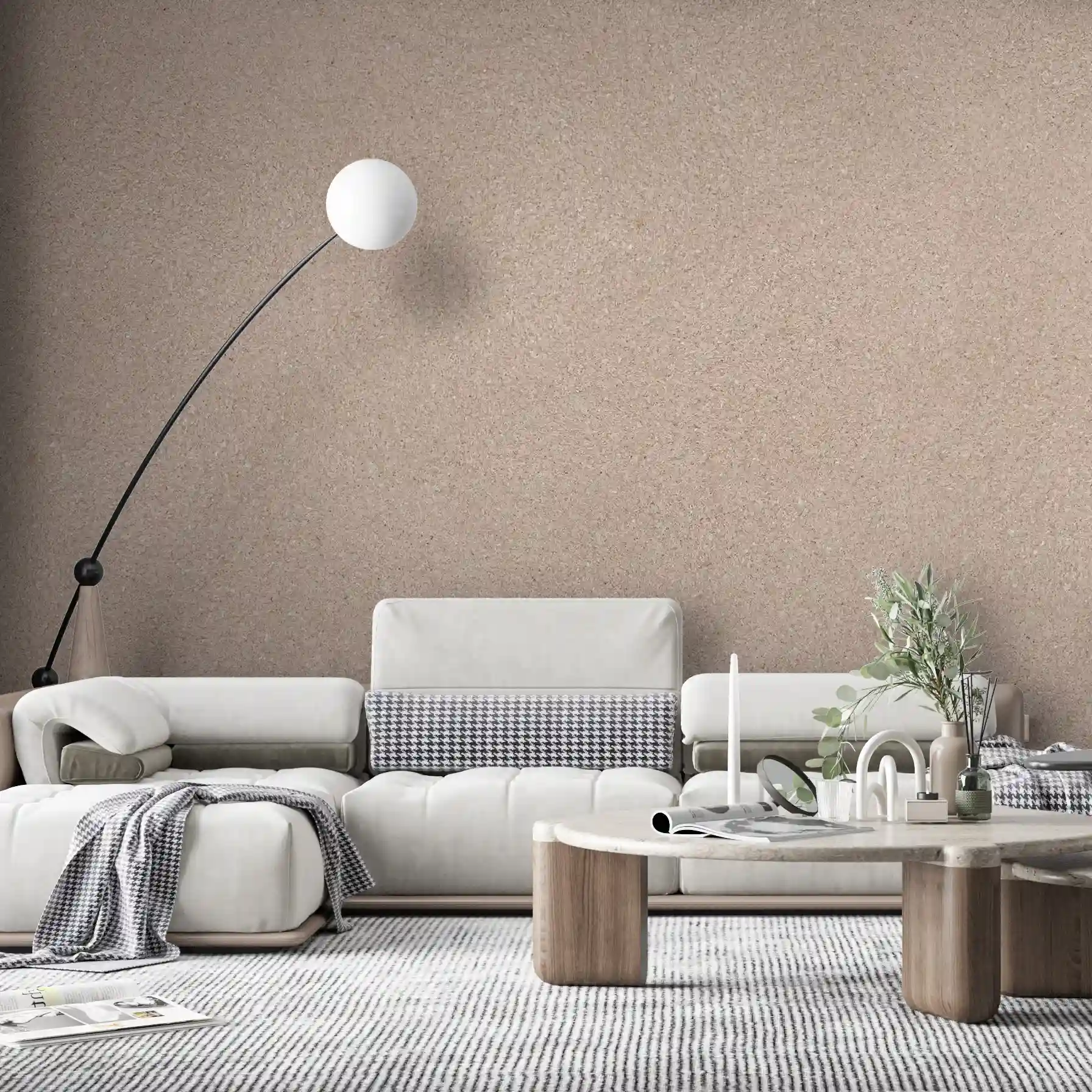 Textura de aproape a tapetului Belka autoadeziv în nuanță taupe natural