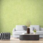 Living modern decorat cu tapet Belka verde-gălbui proaspăt, autoadeziv și izolator fonic și termic.