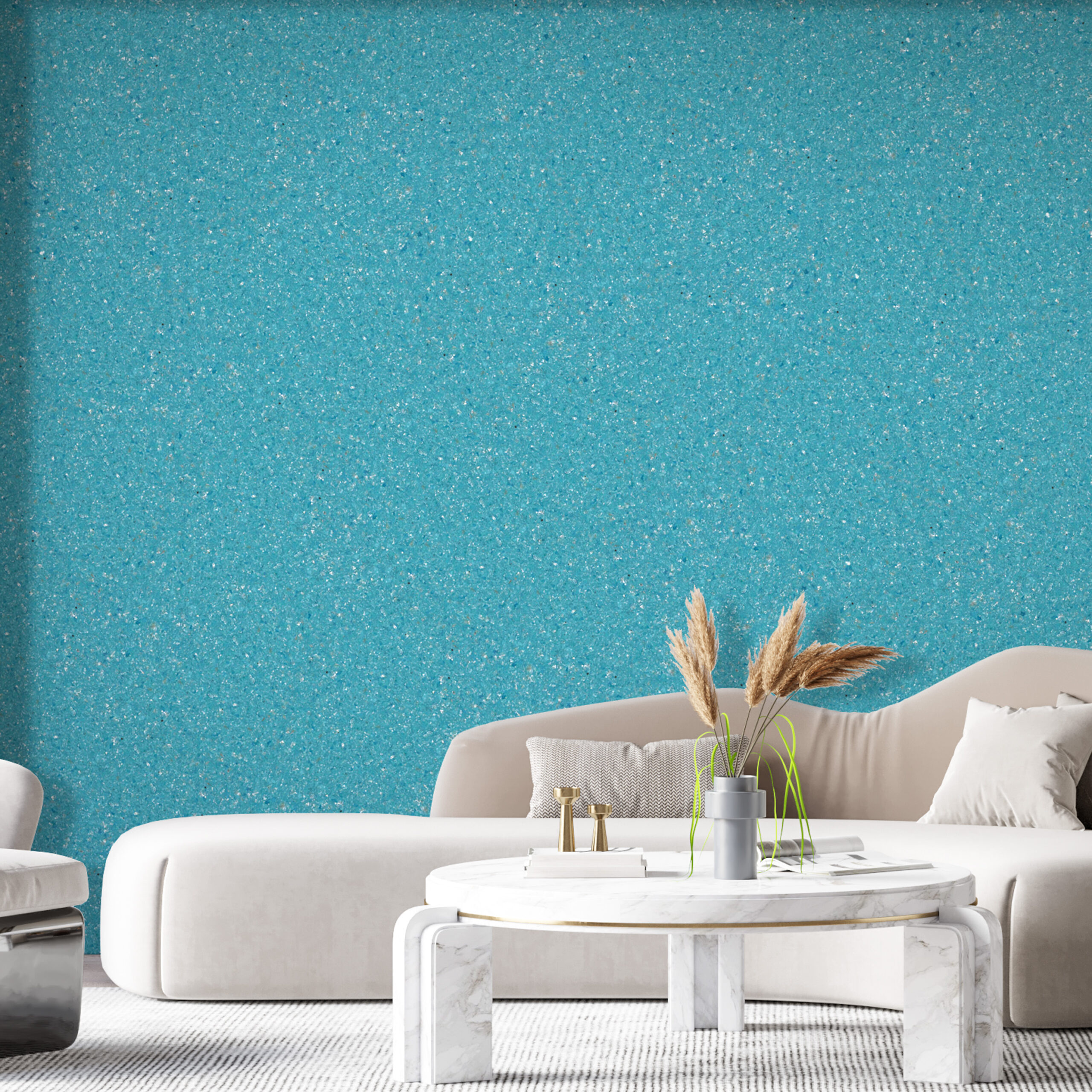 Tapet Belka albastru intens autoadeziv, aplicat într-un living modern, cu design minimalist.