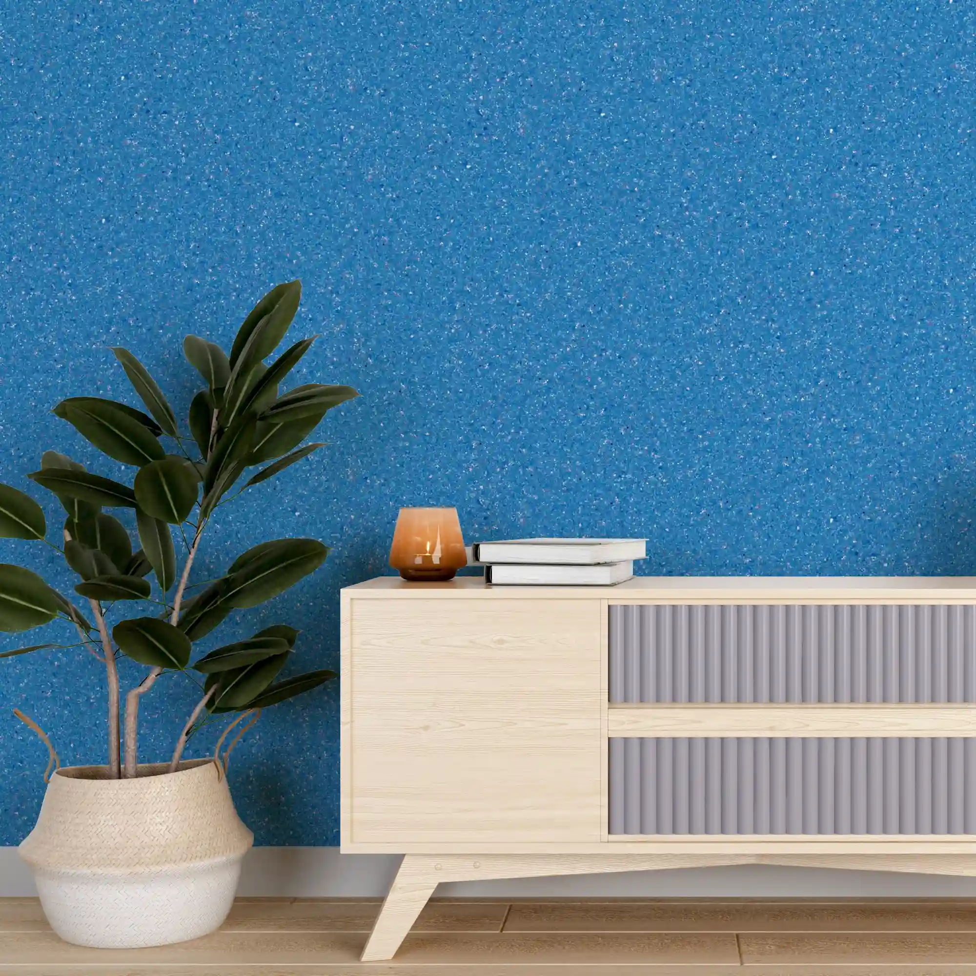 Tapet Belka albastru autoadeziv cu efect uniform, aplicat într-un spațiu modern decorat minimalist.