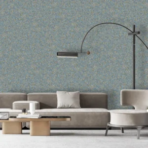 Prim-plan cu textura și culoarea tapetului Belka în nuanțe de turcoaz cu particule portocalii.