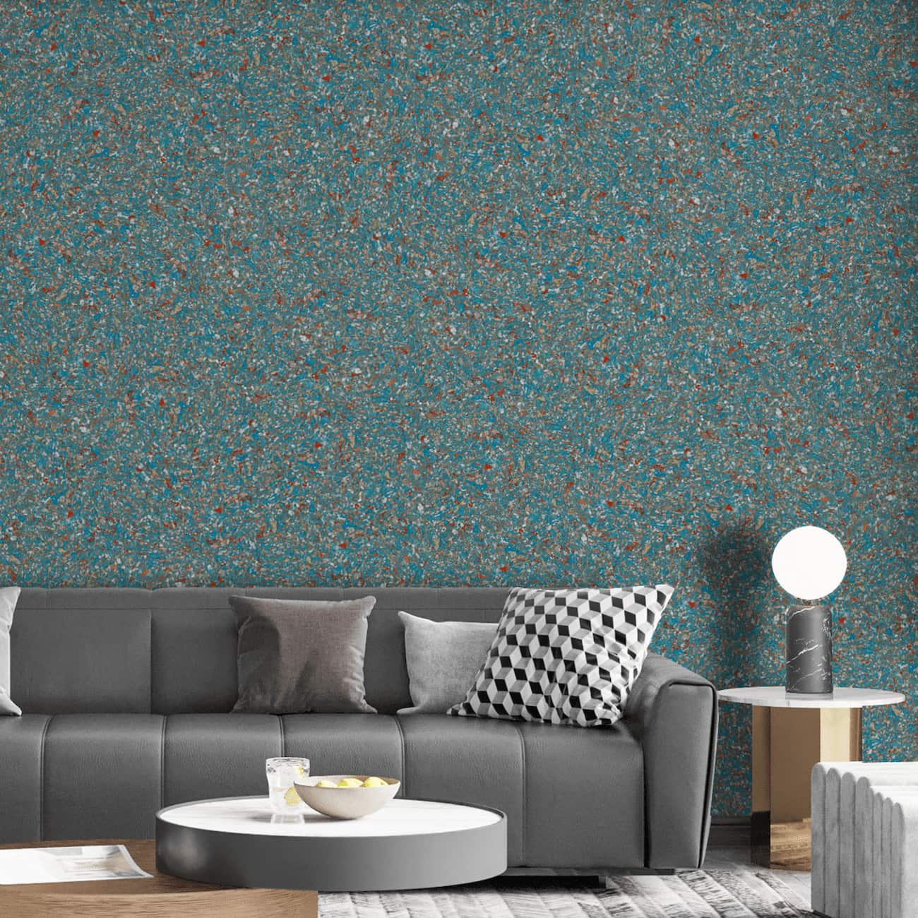 Tapet Belka autoadeziv aplicat într-un living decorat cu mobilier modern.
