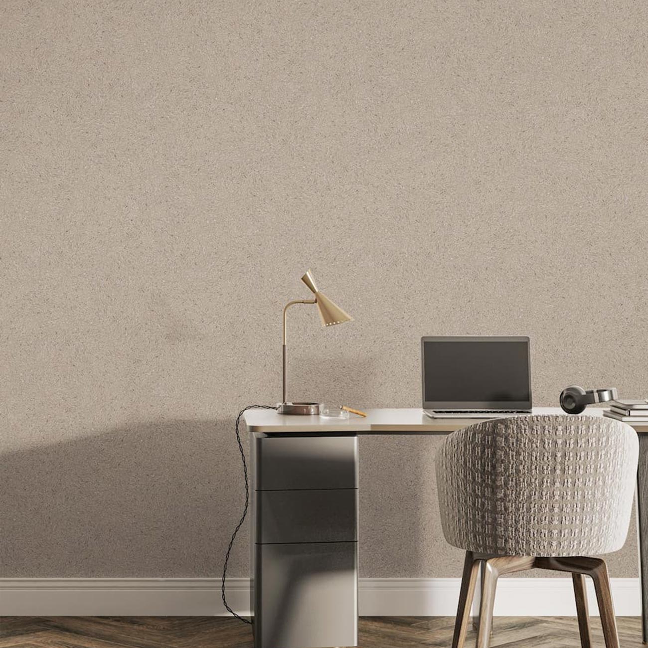 Tapet Belka bej-crem aplicat într-un birou modern cu mobilier elegant.