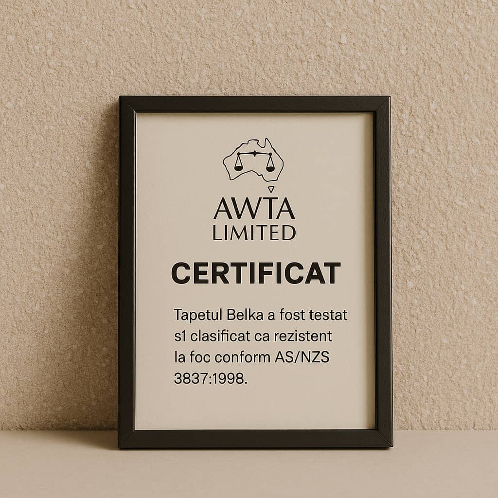 Certificat AWTA Rezistență la Foc pentru Tapetul Belka