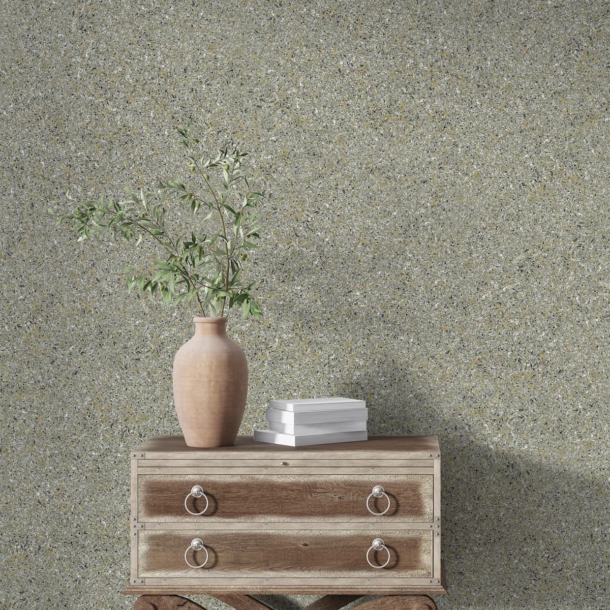 Detaliu de aproape al tapetului Belka autoadeziv, în nuanță verde măsliniu.